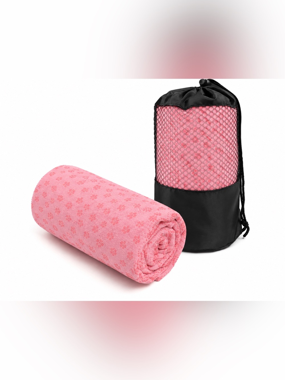 New 72x24 Pink Microfiber Non-Slip Yoga Mat Towel Cover with Mesh Carry Case Bag